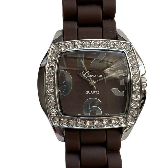 GENEVA P721 Women's Watch Water Resistant‎ Brown Silicone Band Brand New 9 in - Picture 1 of 10
